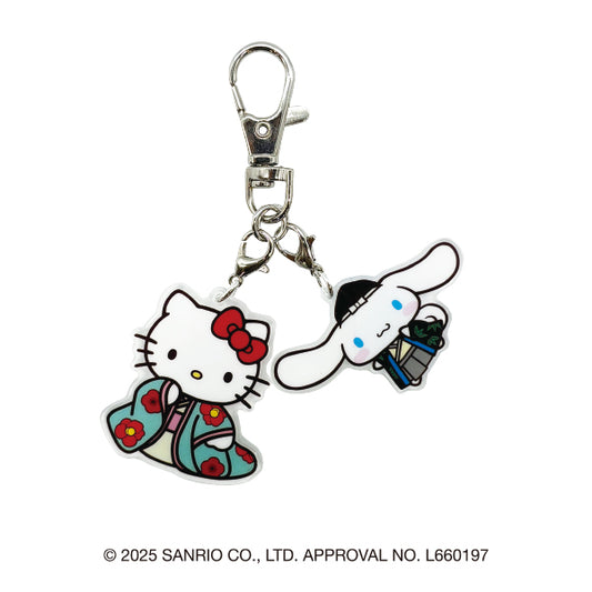 サンリオキャラクターズ　ダブルアクリルキーホルダー（ハローキティ＆シナモロール・姫/武将烏帽子）