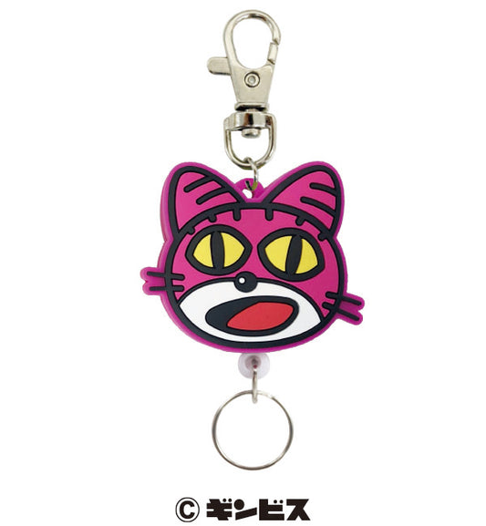 たべっ子どうぶつ　ラバーリールキーホルダー（ねこフェイス）